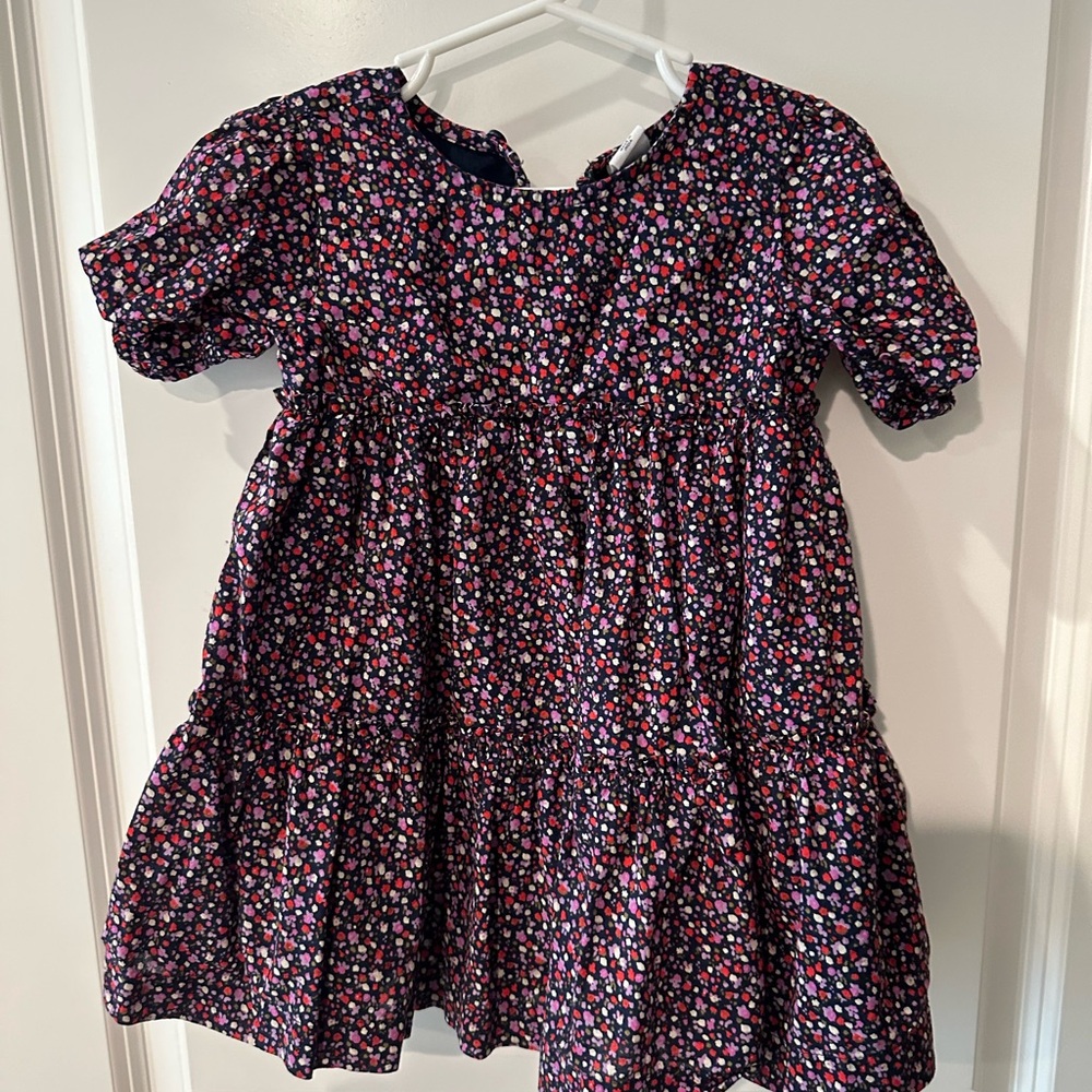 GAP Pink and White Tiered Puff Sleeve Sundress
